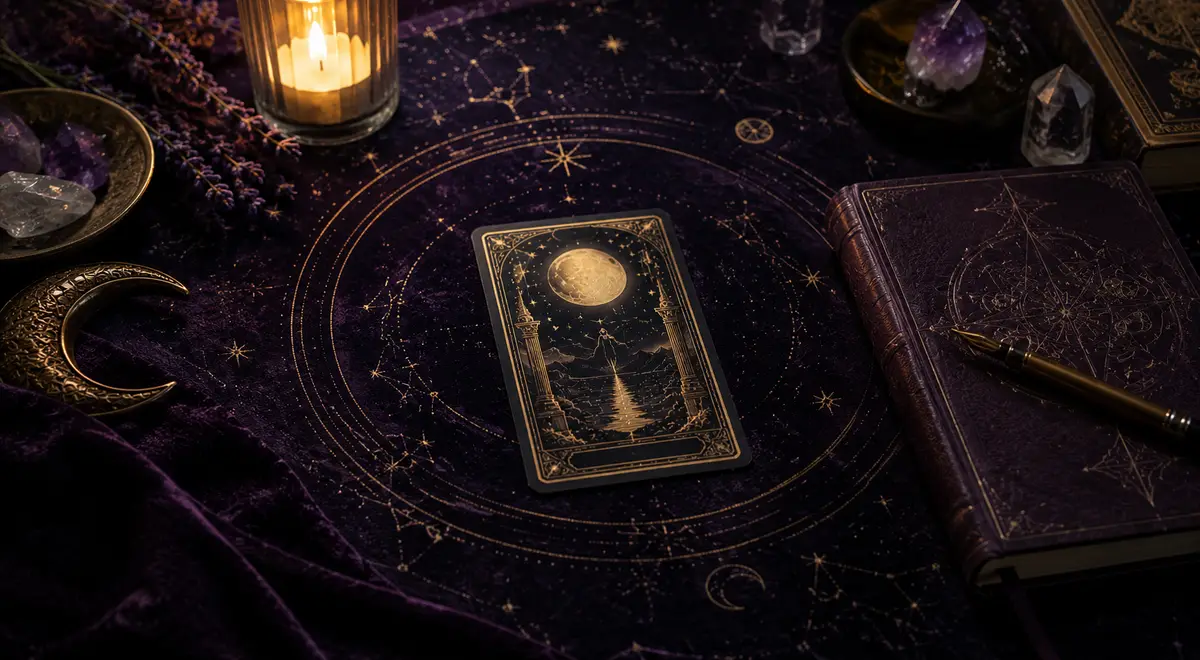 How one card tarot works with a focused ritual setup, journal, candle, and a single draw